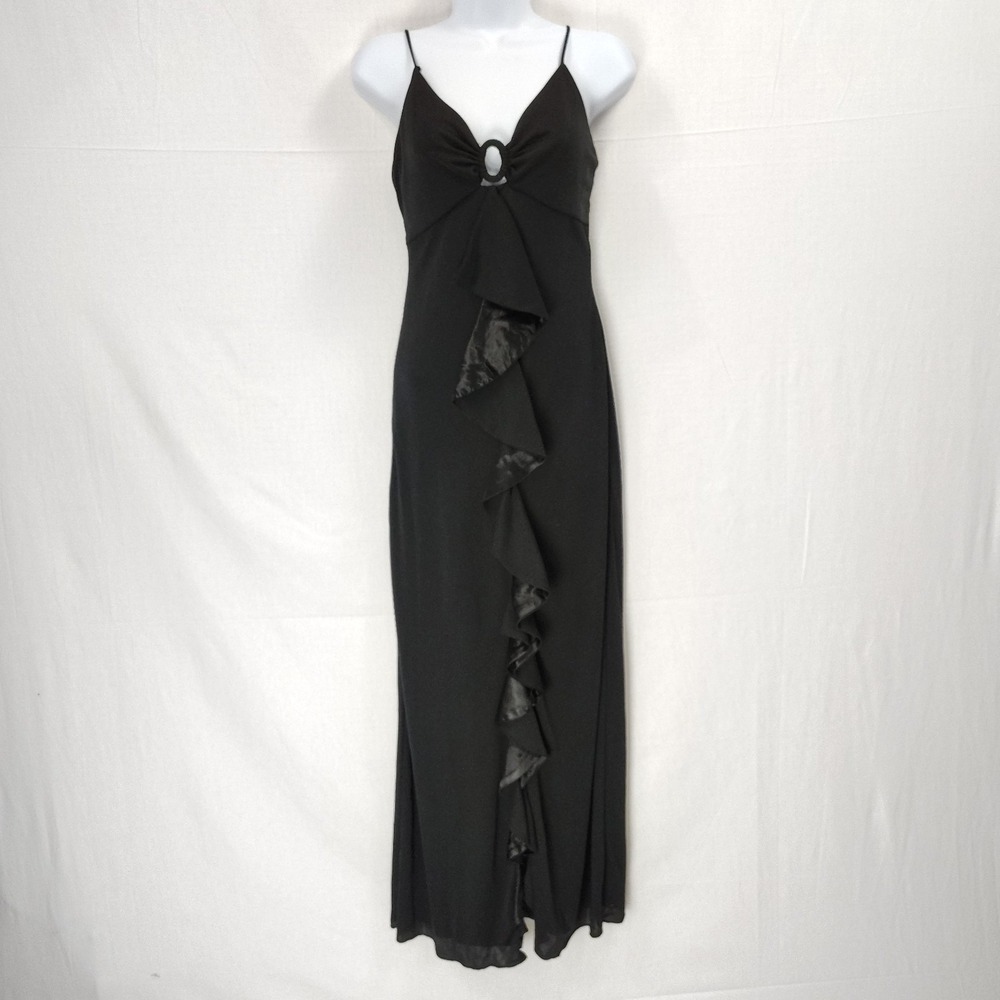 Maxi Dress Womens XS* Black Keyhole Ruffle Front Formal‎ Gown SUSTAINABLE READ